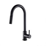 Baterie pentru chiuveta tip lebada NEXTLY, rotire la 360°, cap extensibil si retractabil, 2 tipuri de jet - normal si tip ploaie, 1-12 negru mat
