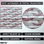 Set 20 x tapet autoadeziv 3D NEXTLY, pentru perete sau tavan, waterproof, ajustabil, adeziv puternic, usor de montat, suprafata acoperire 10.6 mp, 70x77 cm, design modern, multicolor, cod 94 - imagine 2