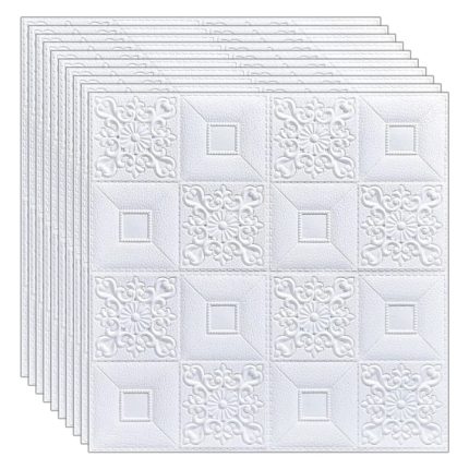 Set 20 x tapet autoadeziv 3D NEXTLY, pentru perete sau tavan, waterproof, ajustabil, adeziv puternic, usor de montat, suprafata acoperire 9.8 mp, 70x70 cm, alb, cod 73