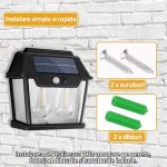 Set 4 x lampa solara de exterior cu 2 becuri NEXTLY, 3 moduri de functionare, senzori de miscare si lumina, stare de veghe, lumina calda, waterproof, 28W, negru/alb - imagine 6
