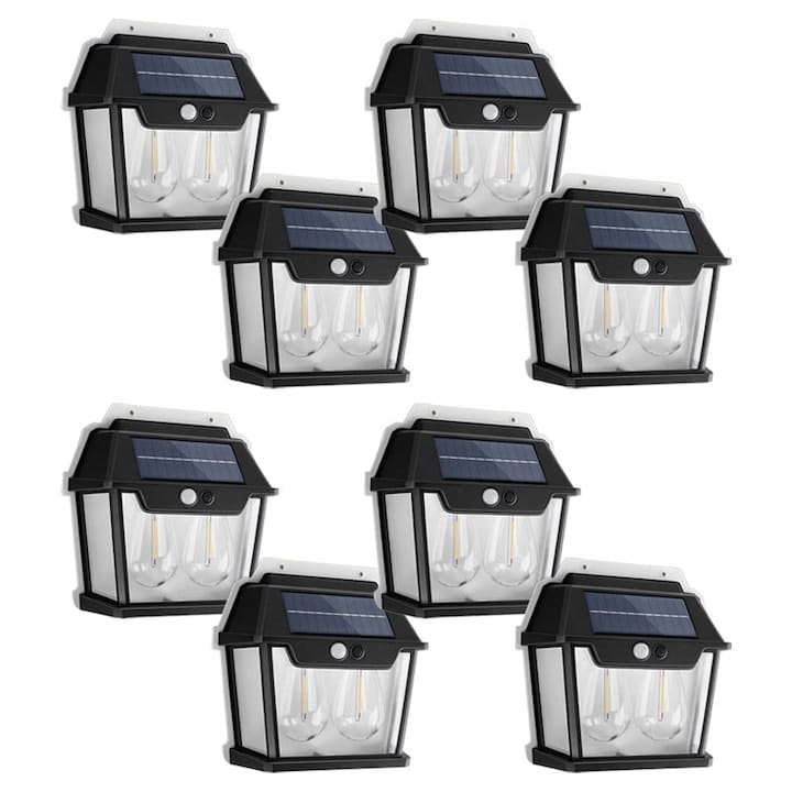 res_a915cb23cc1aeadc67707ff286849d76.jpg Set 8 x lampa solara de exterior cu 2 becuri NEXTLY, 3 moduri de functionare, senzori de miscare si lumina, stare de veghe, lumina calda, waterproof, 28W, negru/alb - imagine 1