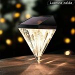 Lampa de exterior cu incarcare solara NEXTLY, senzor de lumina, lumina calda, forma de diamant, ABS + policarbonat PG33, rezistenta la apa IP44, transparent negru - imagine 4