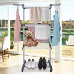 Uscator vertical pentru rufe si incaltaminte NEXTLY, 3 niveluri, suport umerase, pliabil, portabil, mobil, ergonomic, gri - imagine 5