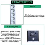 Prelungitor cu 5 prize NEXTLY, intrerupator, suport de agatare, rezistent la temperaturi ridicate, cablu 4.5m, alb-negru - imagine 3