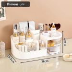 Organizator de cosmetice, bijuterii, accesorii si alte obiecte NEXTLY, oglinda detasabila si reglabila cu touch control, 3 moduri de iluminare, compartimentat, 15.5x28x9.5cm M, alb murdar - imagine 9
