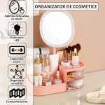 Organizator de cosmetice, bijuterii, accesorii si alte obiecte NEXTLY, oglinda detasabila si reglabila cu touch control, 3 moduri de iluminare, compartimentat, 14x26x9cm S, roz - imagine 2