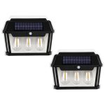 Set 2 x lampa solara de exterior cu 3 becuri NEXTLY, 3 moduri de functionare, senzori de miscare si lumina, stare de veghe, lumina calda, waterproof, 38W, negru/alb