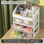 Organizator de cosmetice, bijuterii, accesorii si alte obiecte NEXTLY, multifunctional, 4 sertare glisante, compartimenat, 16x22x33, 3-1 alb-transparent - imagine 5
