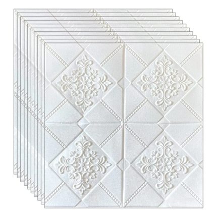 Set 20 x tapet autoadeziv 3D NEXTLY, pentru perete sau tavan, waterproof, ajustabil, adeziv puternic, usor de montat, suprafata acoperire 9.8 mp, 70x70 cm, alb, cod 74