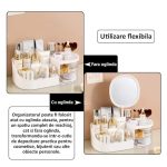 Organizator de cosmetice, bijuterii, accesorii si alte obiecte NEXTLY, oglinda detasabila si reglabila cu touch control, 3 moduri de iluminare, compartimentat, 15.5x28x9.5cm M, alb murdar - imagine 8