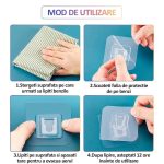 Set 70 x suport dublu cu autoadeziv NEXTLY, fixare/agatare diverse obiecte, aplicabil pe diverse suprafete, plastic ABS, adeziv puternic, waterproof, 5.5 x 5.5cm, transparent - imagine 6