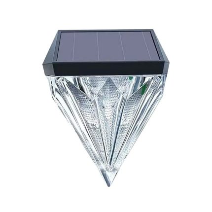 Lampa de exterior cu incarcare solara NEXTLY, senzor de lumina, lumina calda, forma de diamant, ABS + policarbonat PG33, rezistenta la apa IP44, transparent negru
