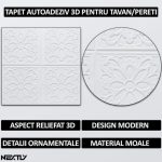 Set 40 x tapet autoadeziv 3D NEXTLY, pentru perete sau tavan, design modern, waterproof, ajustabil, adeziv puternic, usor de montat, suprafata acoperire 19.6 mp, 70x70 cm, cod 16, model floare, alb - imagine 2