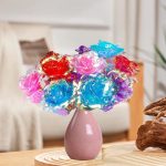 Trandafir artizanal cu lumini LED NEXTLY, realizat manual, efecte cromatice, 3 moduri de iluminare, 24cm, cutie inclusa, albastru - imagine 9