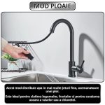 Baterie pentru chiuveta tip lebada NEXTLY, rotire la 360°, cap extensibil si retractabil, 2 tipuri de jet - normal si tip ploaie, 1-12 negru mat - imagine 7