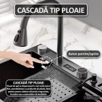 Set chiuveta si baterie multifunctionala Nextly, afisaj digital, baterie tip cascada continua, cap extensibil si retractabil, scurgator pentru cutite, accesorii incluse, kit complet montaj, sistem preaplin, 45x80 cm - imagine 5
