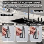 Set chiuveta si baterie multifunctionala Nextly, afisaj digital, baterie tip cascada continua, cap extensibil si retractabil, scurgator pentru cutite, accesorii incluse, kit complet montaj, sistem preaplin, 45x80 cm - imagine 3