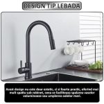 Baterie pentru chiuveta tip lebada NEXTLY, rotire la 360°, cap extensibil si retractabil, 2 tipuri de jet - normal si tip ploaie, 1-12 negru mat - imagine 3