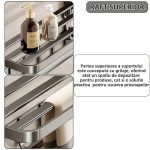 Suport de perete pentru baie/bucatarie NEXTLY, pliabil, carlige si bara pentru agatare, prindere cu ventuze cu suport de blocare, aluminiu, 41x53cm, gri - imagine 4