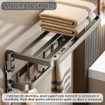 Suport de perete pentru baie/bucatarie NEXTLY, pliabil, carlige si bara pentru agatare, prindere cu ventuze cu suport de blocare, aluminiu, 41x73cm, 3-11 gri - imagine 8