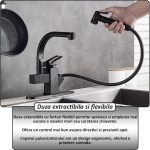 Baterie de chiuveta 2 in 1 NEXTLY, cap principal rotativ la 360° cu aerator tip fagure si duza extractibila flexibila, 2 moduri de jet - normal si tip pulverizare, 1-9 negru mat - imagine 6