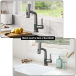Baterie pentru chiuveta NEXTLY, pentru bucatarie si baie, cap extensibil si retractabil, 3 moduri de jet - aerat/sub presiune/tip cascada, afisaj LED cu iluminare temperatura, rotire la 360°, ajustabil pe inaltime, gri metalizat inchis - imagine 11