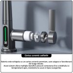 Baterie pentru chiuveta NEXTLY, pentru bucatarie si baie, cap extensibil si retractabil, 3 moduri de jet - aerat/sub presiune/tip cascada, afisaj LED cu iluminare temperatura, rotire la 360°, ajustabil pe inaltime, gri metalizat inchis - imagine 10