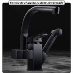 Baterie de chiuveta 2 in 1 NEXTLY, cap principal rotativ la 360° cu aerator tip fagure si duza extractibila flexibila, 2 moduri de jet - normal si tip pulverizare, 1-9 negru mat - imagine 2