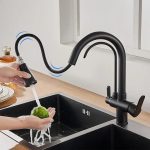 Baterie multifunctionala pentru chiuveta, NEXTLY, tip lebada, dubla, cap extensibil si retractabil, doua moduri de jet, baterie pentru apa filtrata, rotatie 360°, negru mat - imagine 11