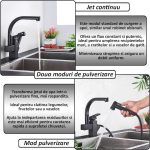 Baterie de chiuveta 2 in 1 NEXTLY, cap principal rotativ la 360° cu aerator tip fagure si duza extractibila flexibila, 2 moduri de jet - normal si tip pulverizare, 1-9 negru mat - imagine 3