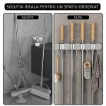 Suport de perete pentru depozitare maturi, mopuri si alte accesorii NEXTLY, organizator multifunctional bucatarie, baie, balcon, 4 cleme si 5 carlige retractabile, anti-alunecare, waterproof, prindere cu adeziv, ABS, alb - imagine 3