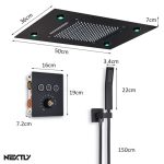 Sistem de dus incastrabil, NEXTLY, iluminare ambientala LED RGB, ajustare temperatura, mod cascada, mod ploaie, para de dus, furtun de 150cm, telecomanda touch, ajustare efecte luminoase, negru - imagine 7