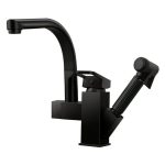 Baterie de chiuveta 2 in 1 NEXTLY, cap principal rotativ la 360° cu aerator tip fagure si duza extractibila flexibila, 2 moduri de jet - normal si tip pulverizare, 1-9 negru mat