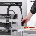 Baterie multifunctionala pentru chiuveta, NEXTLY, tip lebada, dubla, cap extensibil si retractabil, doua moduri de jet, baterie pentru apa filtrata, rotatie 360°, negru mat - imagine 6