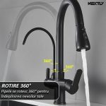 Baterie multifunctionala pentru chiuveta, NEXTLY, tip lebada, dubla, cap extensibil si retractabil, doua moduri de jet, baterie pentru apa filtrata, rotatie 360°, negru mat - imagine 7