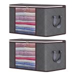 Set 2 x Organizator pentru haine, perne, pilote, jucarii si alte accesorii NEXTLY, geanta depozitare pliabila, fereastra de vizualizare, material respirabil, capacitate mare, inchidere cu fermoar dublu, 47x47x28cm S, gri