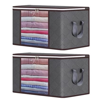 Set 2 x Organizator pentru haine, perne, pilote, jucarii si alte accesorii NEXTLY, geanta depozitare pliabila, fereastra de vizualizare, material respirabil, capacitate mare, inchidere cu fermoar dublu, 47x47x28cm S, gri