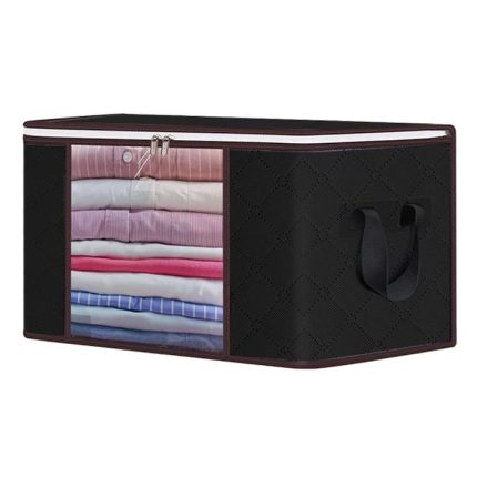 Organizator pentru haine, perne, pilote, jucarii si alte accesorii NEXTLY, geanta depozitare pliabila, fereastra de vizualizare, material respirabil, capacitate mare, inchidere cu fermoar dublu, 47x47x28cm S, negru