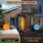 Set 2 x lampa solara de exterior tip torta cu efect de flacara NEXTLY, decorativa, senzor de lumina, waterproof, 76cm, negru - imagine 4