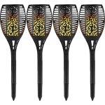 Set 4 x lampa solara de exterior tip torta cu efect de flacara NEXTLY, decorativa, senzor de lumina, waterproof, 76cm, negru