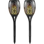 Set 2 x lampa solara de exterior tip torta cu efect de flacara NEXTLY, decorativa, senzor de lumina, waterproof, 76cm, negru