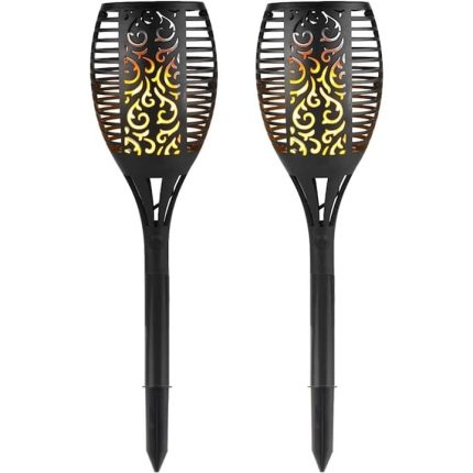Set 2 x lampa solara de exterior tip torta cu efect de flacara NEXTLY, decorativa, senzor de lumina, waterproof, 76cm, negru
