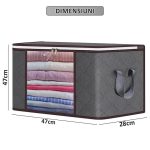 Set 3 x Organizator pentru haine, perne, pilote, jucarii si alte accesorii NEXTLY, geanta depozitare pliabila, fereastra de vizualizare, material respirabil, capacitate mare, inchidere cu fermoar dublu, 47x47x28cm S, gri - imagine 7