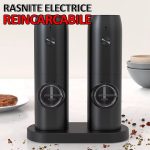Set 2 rasnite electrice cu stand de incarcare NEXTLY, pentru sare, piper si alte condimente, reincarcabile, 5 trepte de macinare, iluminare LED, cablu USB Tip C, negru - imagine 2