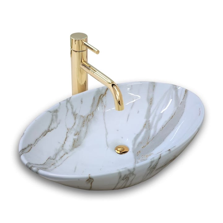 res_1828640517116242760b4b7d014607e4.jpg Lavoar ceramic cu montaj pe blat, NEXTLY, ceramica sanitara, design tip marmura, finisaje premium, lucios, design modern, 56x38.5x15 cm, alb cu insertii aurii - imagine 1