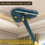 Set mop multifunctional cu 5 lavete NEXTLY pentru suprafete uscate si umede, cap forma de inima rotativ 360° si pliabil 180°, stergator pentru geamuri, podele, pereti, mobila, laveta microfibra lavabila si detasabila, maner 110cm, verde - imagine 6