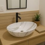 Lavoar ceramic cu montaj pe blat, NEXTLY, ceramica sanitara, design tip marmura, finisaje premium, lucios, design modern, 56x38.5x15 cm, alb cu insertii aurii - imagine 5