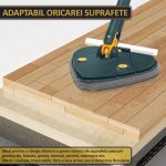 Set mop multifunctional cu 3 lavete NEXTLY pentru suprafete uscate si umede, cap forma de inima rotativ 360° si pliabil 180°, stergator pentru geamuri, podele, pereti, mobila, laveta microfibra lavabila si detasabila, maner 110cm, verde - imagine 4