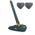 Set mop multifunctional cu 2 lavete NEXTLY pentru suprafete uscate si umede, cap forma de inima rotativ 360° si pliabil 180°, stergator pentru geamuri, podele, pereti, mobila, laveta microfibra lavabila si detasabila, maner 110cm, verde