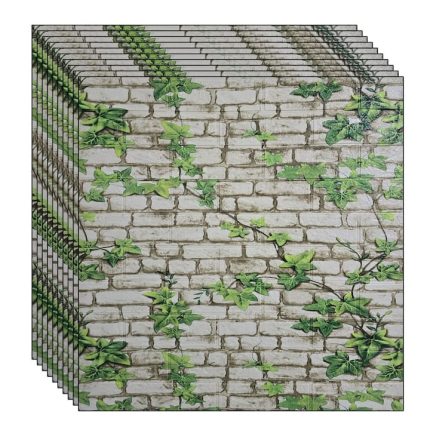 Set 10 x tapet autoadeziv 3D NEXTLY, pentru perete sau tavan, waterproof, ajustabil, adeziv puternic, usor de montat, suprafata acoperire 5.3 mp, 70x77 cm, design modern, crem-verde, cod J7446-5